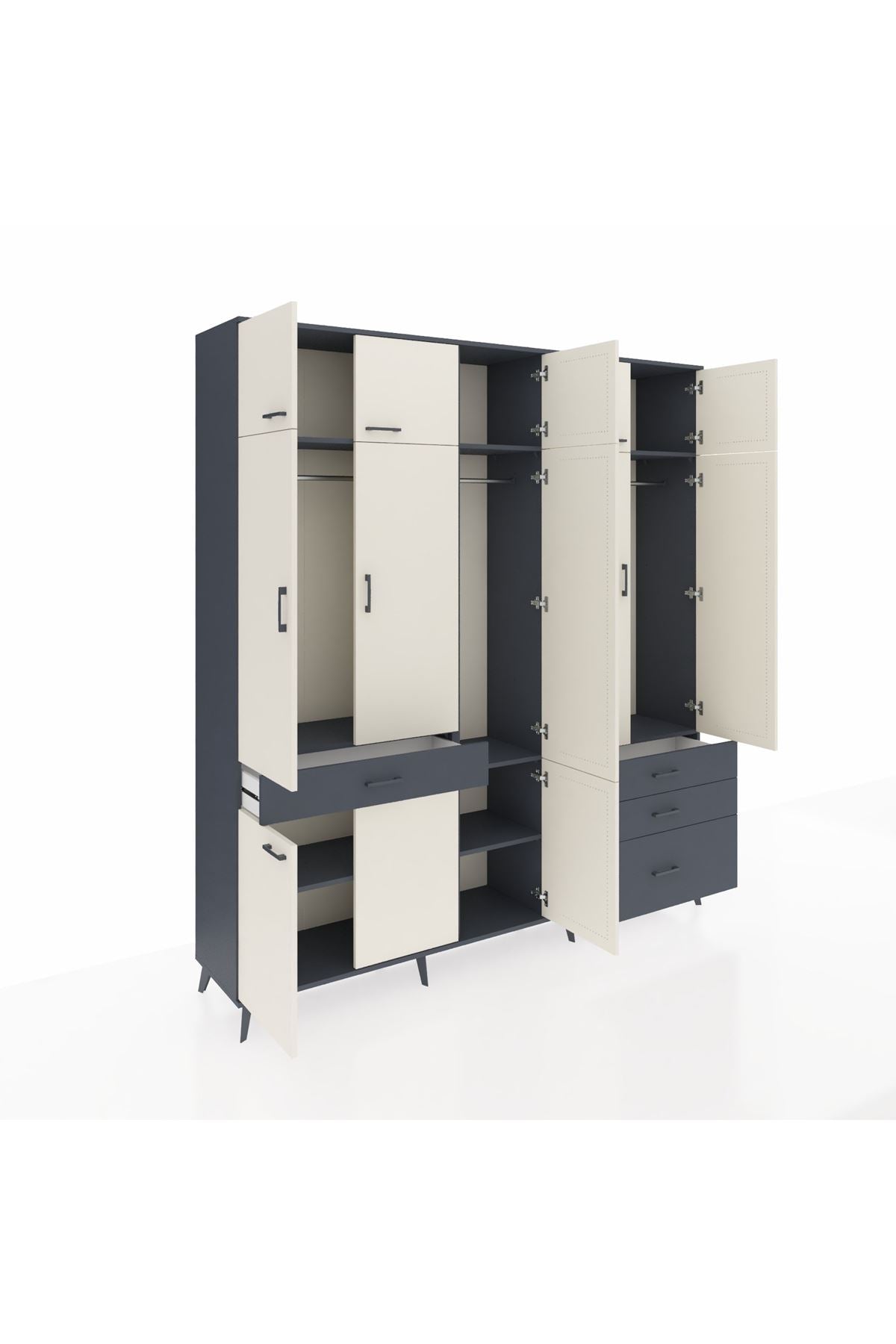 Hyperion Dolap 8 Raflı 4 Çekmeceli 3 Askılı 220x44x243 Antrasit-Aytaşı/Antrasit