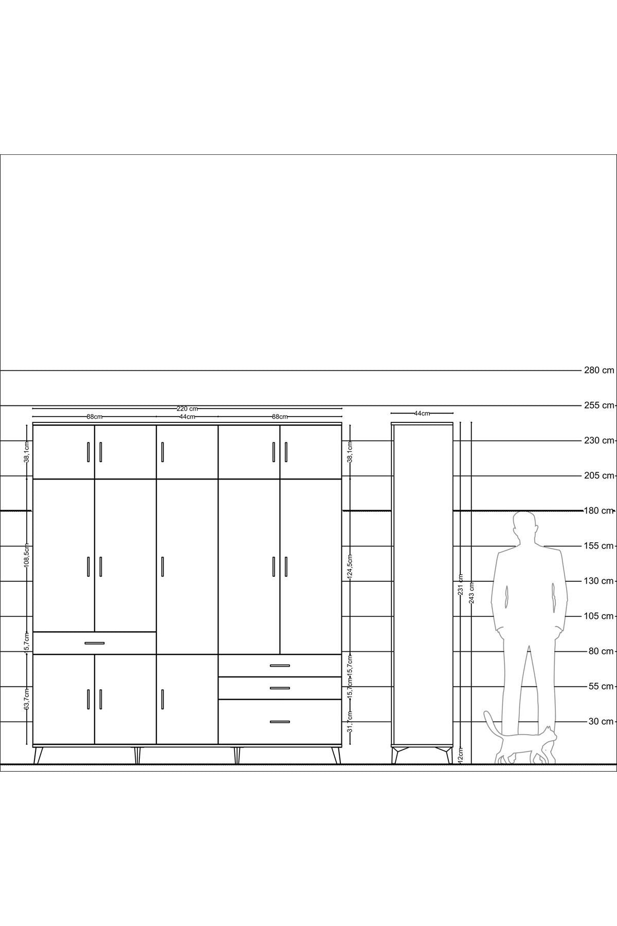 Hyperion Dolap 8 Raflı 4 Çekmeceli 3 Askılı 220x44x243 - S553M032V14B