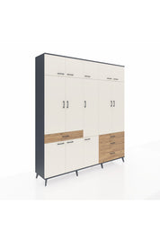 Hyperion Dolap 8 Raflı 4 Çekmeceli 3 Askılı 220x44x243 Antrasit-Aytaşı/Çam