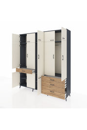 Hyperion Dolap 8 Raflı 4 Çekmeceli 3 Askılı 220x44x243 Antrasit-Aytaşı/Çam