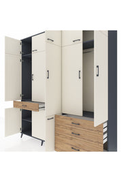 Hyperion Dolap 8 Raflı 4 Çekmeceli 3 Askılı 220x44x243 Antrasit-Aytaşı/Çam