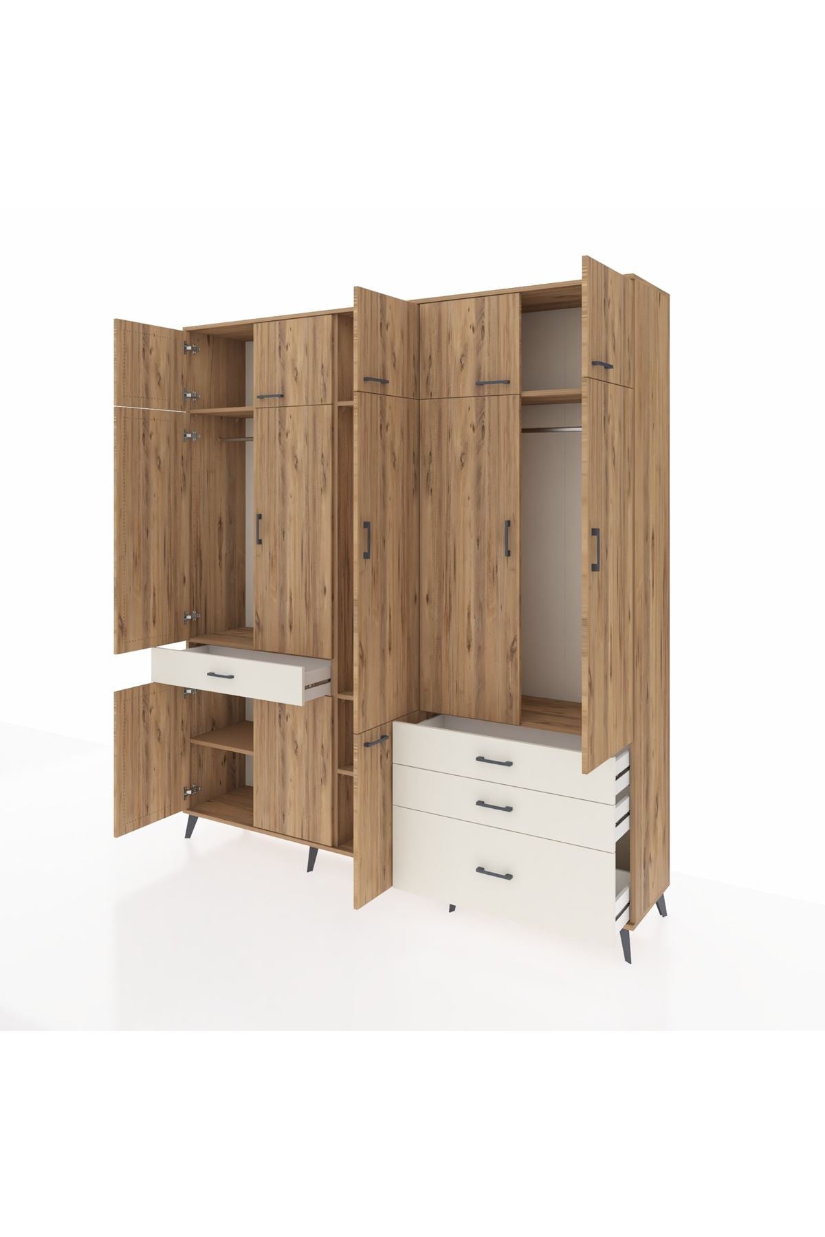 Hyperion Dolap 8 Raflı 4 Çekmeceli 3 Askılı 220x44x243 Çam-Çam/Aytaşı