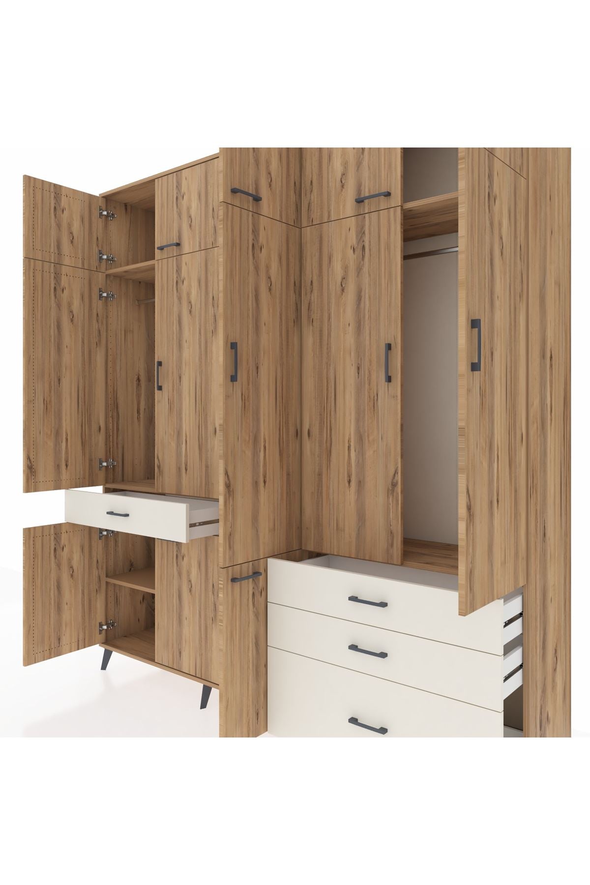 Hyperion Dolap 8 Raflı 4 Çekmeceli 3 Askılı 220x44x243 Çam-Çam/Aytaşı