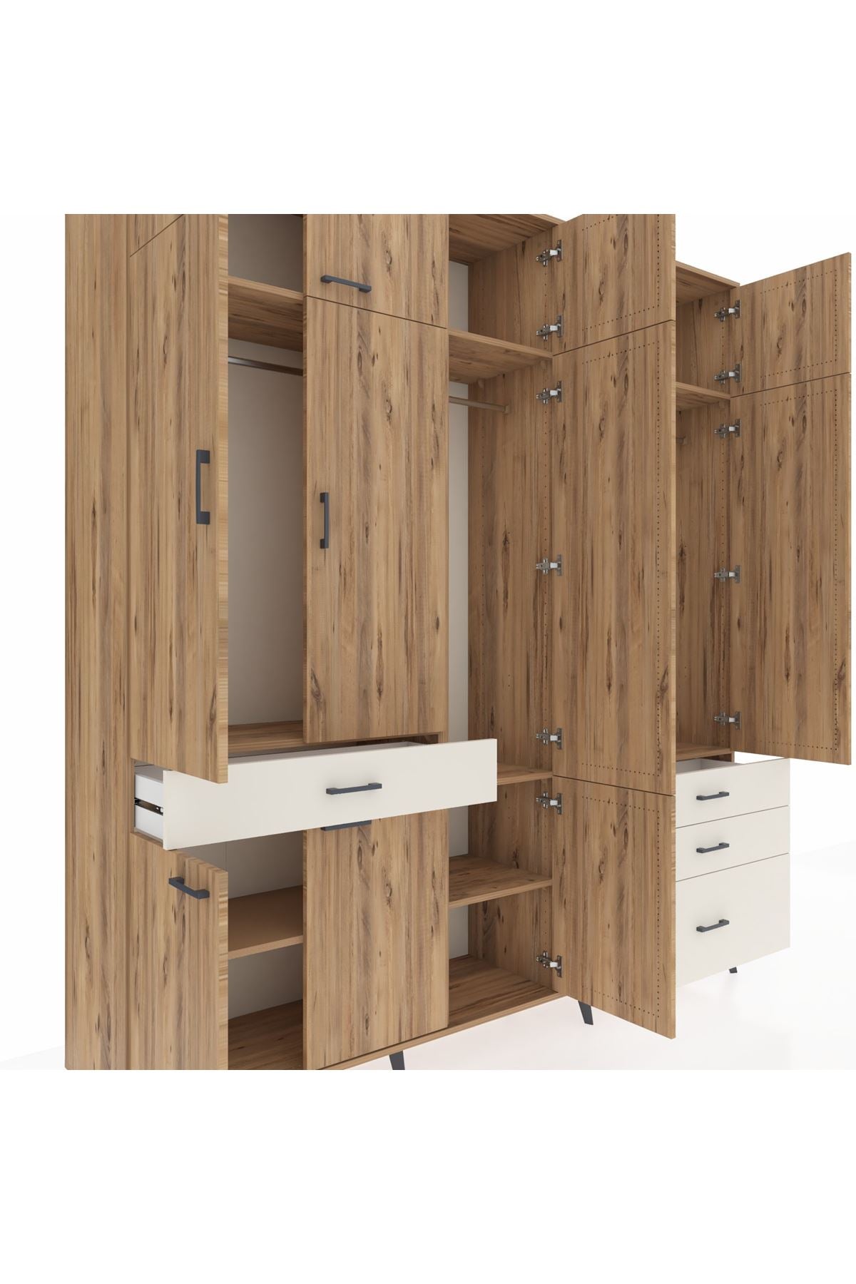 Hyperion Dolap 8 Raflı 4 Çekmeceli 3 Askılı 220x44x243 Çam-Çam/Aytaşı