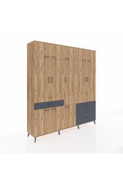 Hyperion Dolap 8 Raflı 4 Çekmeceli 3 Askılı 220x44x243 Çam-Çam/Antrasit