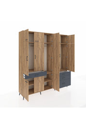 Hyperion Dolap 8 Raflı 4 Çekmeceli 3 Askılı 220x44x243 Çam-Çam/Antrasit