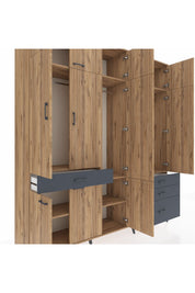 Hyperion Dolap 8 Raflı 4 Çekmeceli 3 Askılı 220x44x243 Çam-Çam/Antrasit