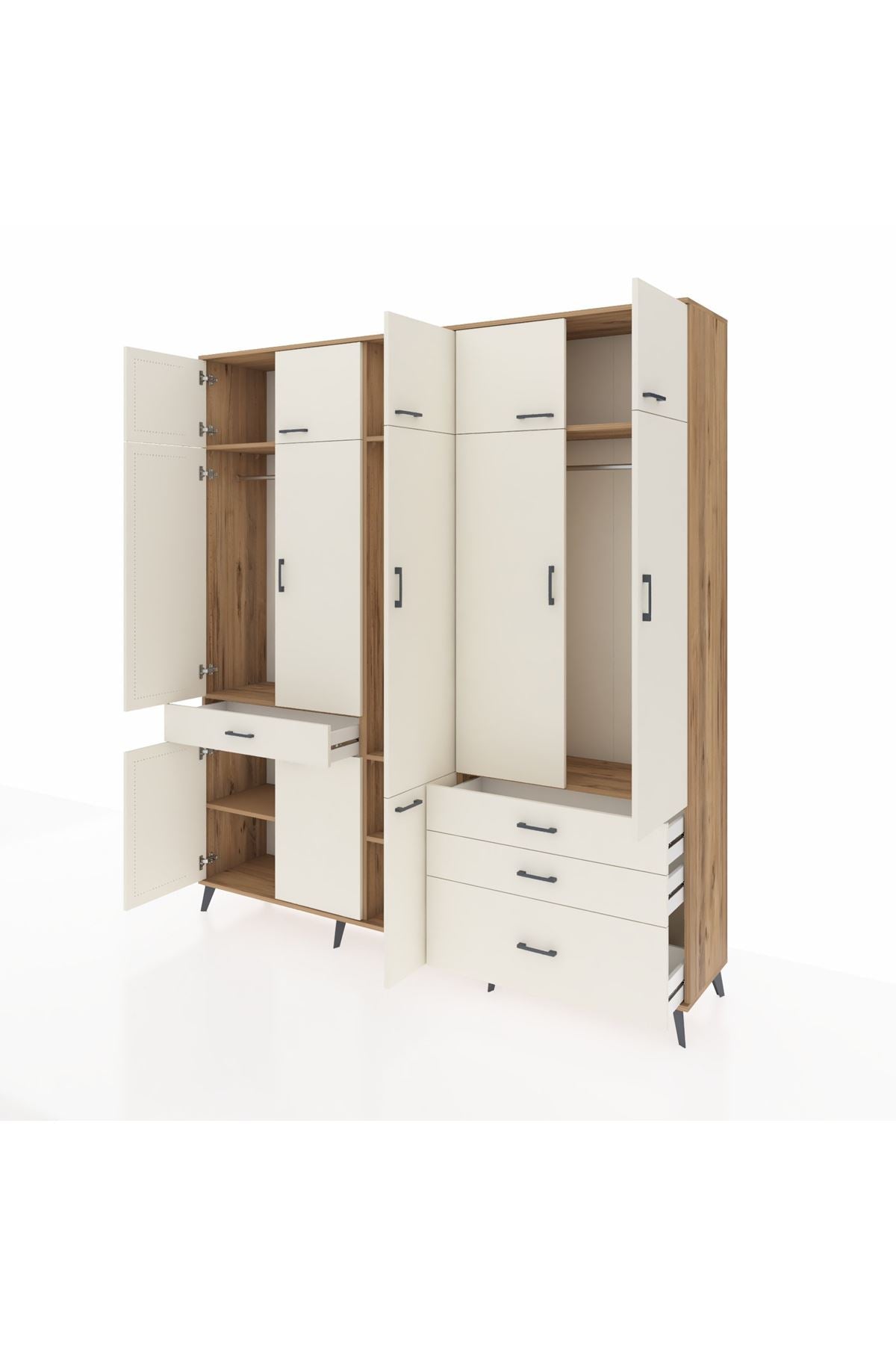 Hyperion Dolap 8 Raflı 4 Çekmeceli 3 Askılı 220x44x243 Çam-Aytaşı/Aytaşı