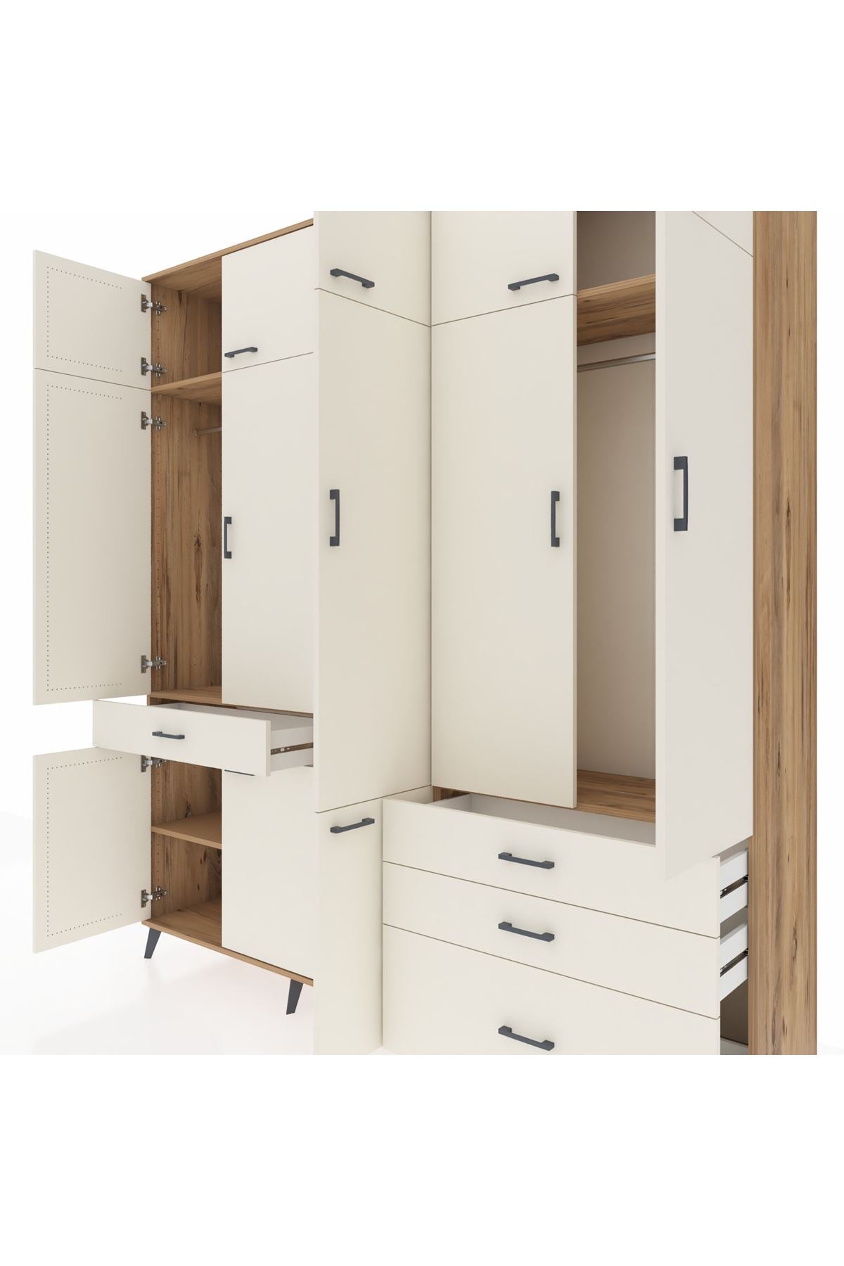 Hyperion Dolap 8 Raflı 4 Çekmeceli 3 Askılı 220x44x243 Çam-Aytaşı/Aytaşı