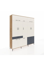 Hyperion Dolap 8 Raflı 4 Çekmeceli 3 Askılı 220x44x243 Çam-Aytaşı/Antrasit