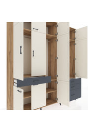 Hyperion Dolap 8 Raflı 4 Çekmeceli 3 Askılı 220x44x243 Çam-Aytaşı/Antrasit