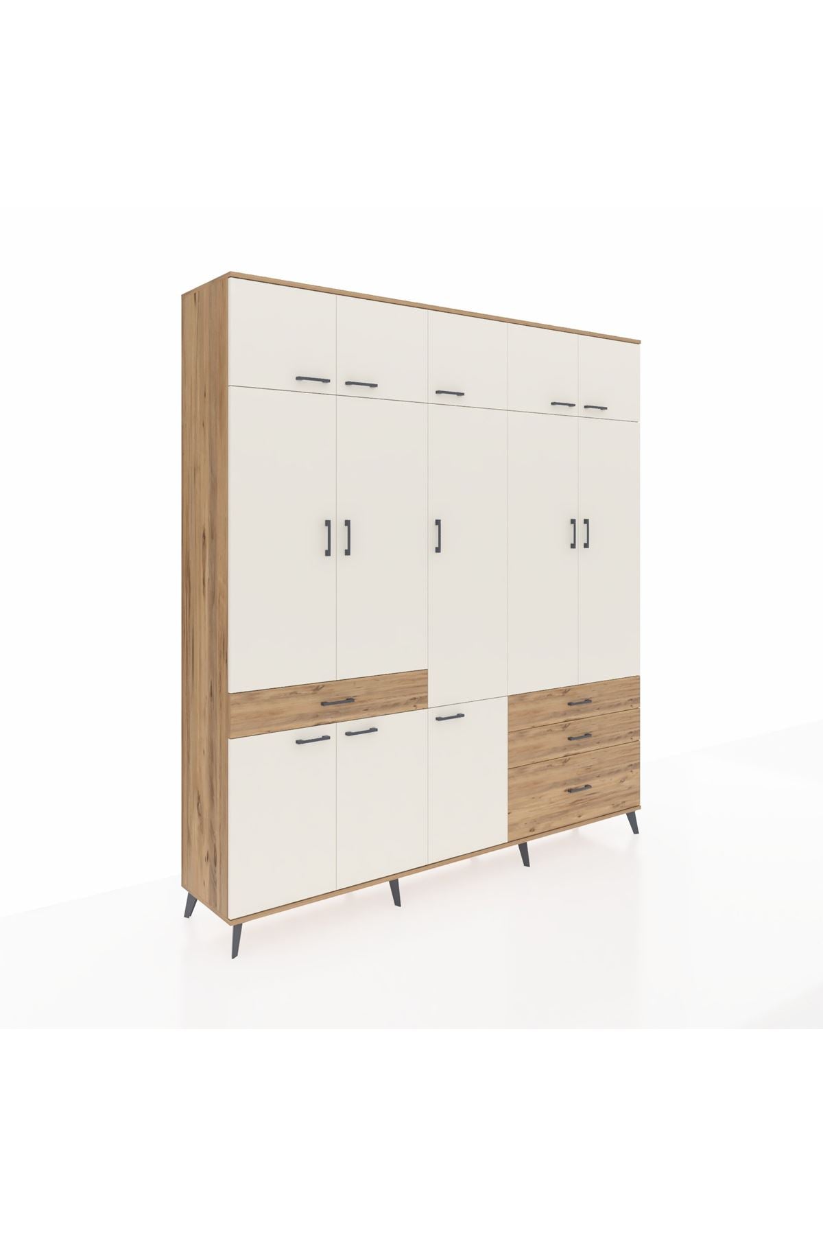 Hyperion Dolap 8 Raflı 4 Çekmeceli 3 Askılı 220x44x243 Çam-Aytaşı/Çam