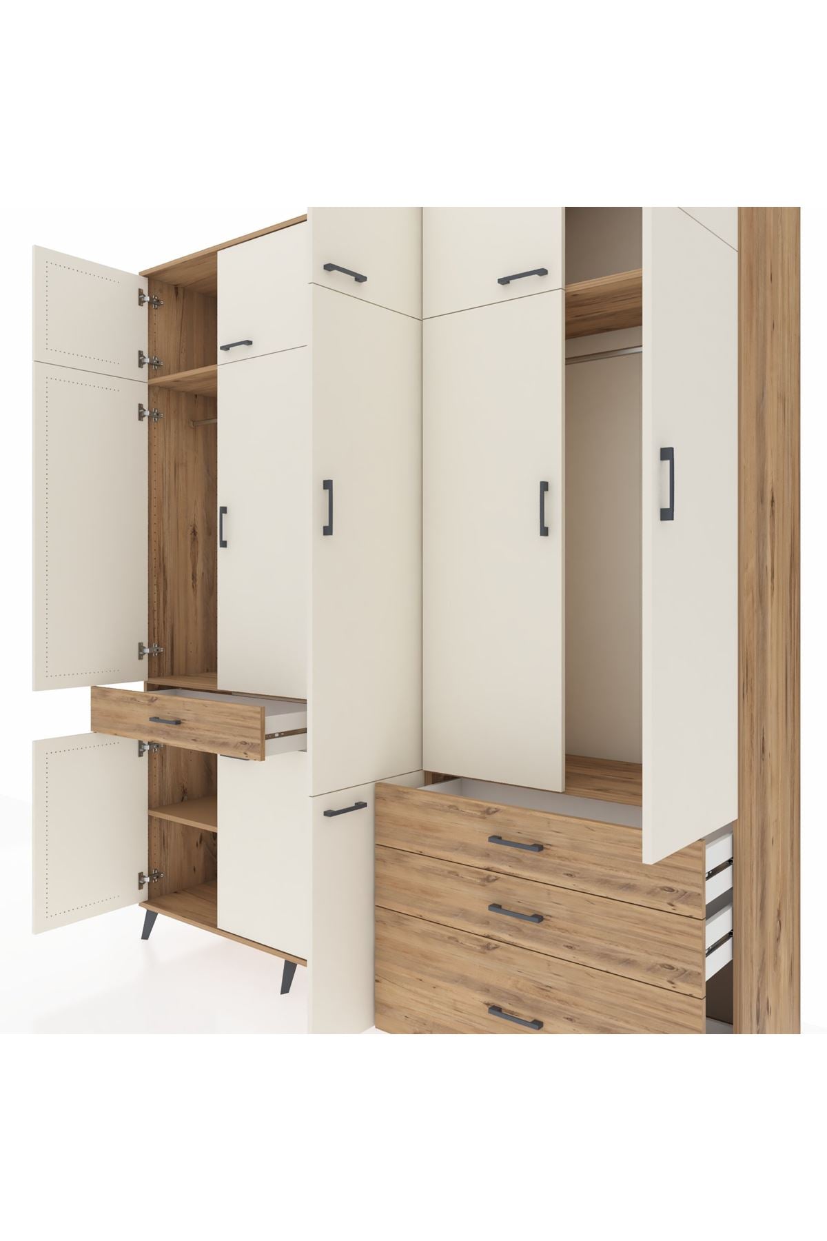 Hyperion Dolap 8 Raflı 4 Çekmeceli 3 Askılı 220x44x243 Çam-Aytaşı/Çam