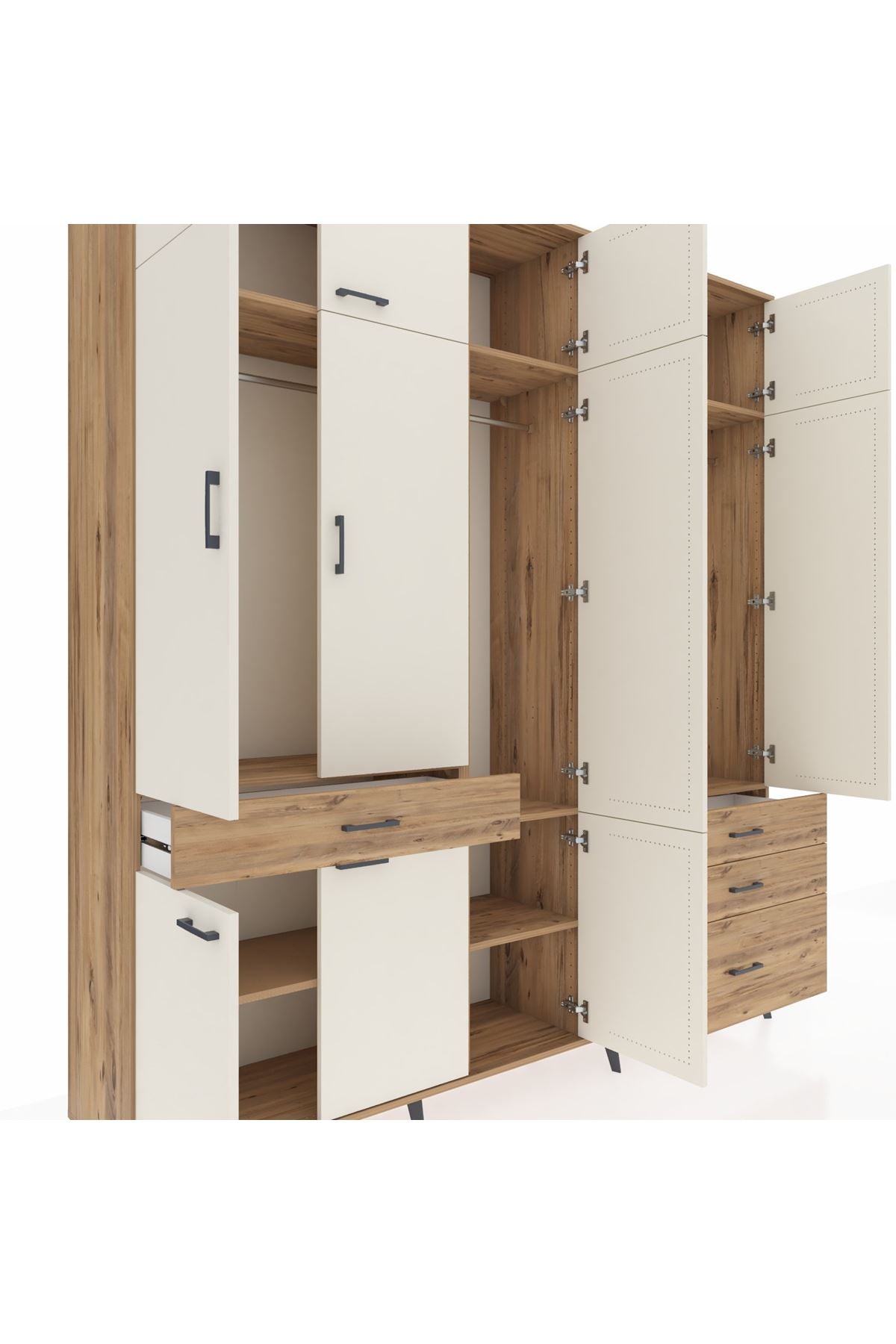 Hyperion Dolap 8 Raflı 4 Çekmeceli 3 Askılı 220x44x243 Çam-Aytaşı/Çam