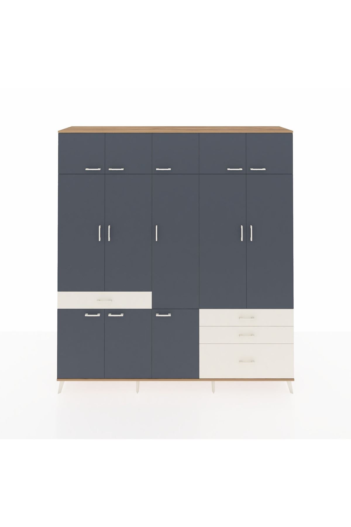 Hyperion Dolap 8 Raflı 4 Çekmeceli 3 Askılı 220x44x243 Çam-Antrasit/Aytaşı