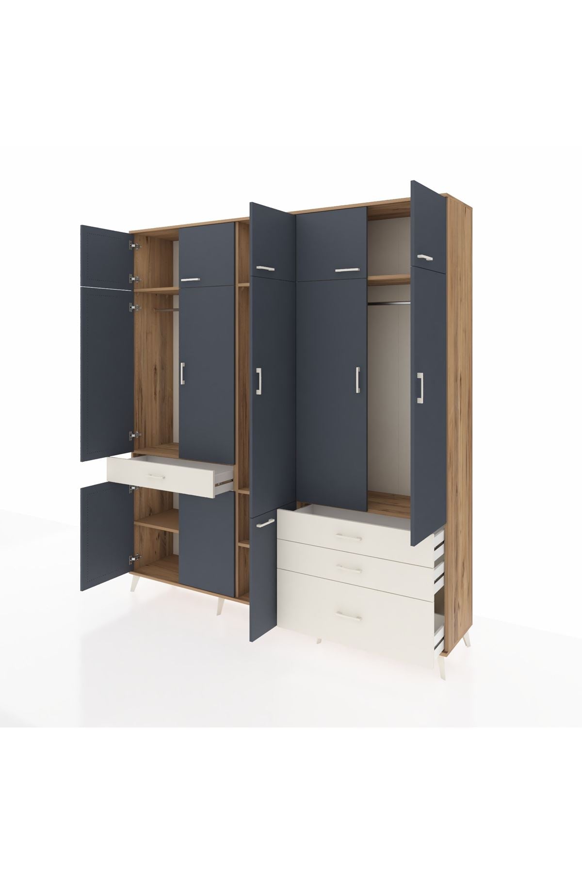 Hyperion Dolap 8 Raflı 4 Çekmeceli 3 Askılı 220x44x243 Çam-Antrasit/Aytaşı