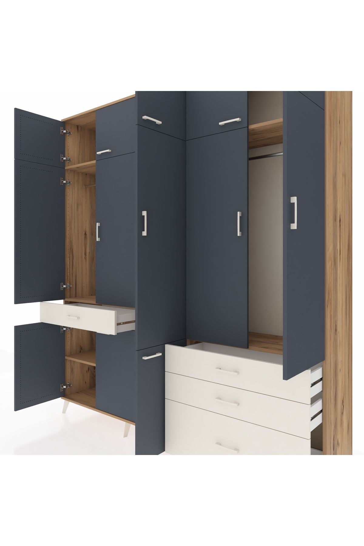 Hyperion Dolap 8 Raflı 4 Çekmeceli 3 Askılı 220x44x243 Çam-Antrasit/Aytaşı