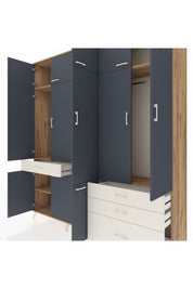 Hyperion Dolap 8 Raflı 4 Çekmeceli 3 Askılı 220x44x243 Çam-Antrasit/Aytaşı