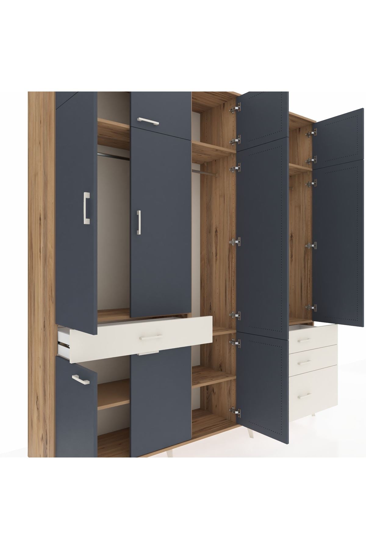 Hyperion Dolap 8 Raflı 4 Çekmeceli 3 Askılı 220x44x243 Çam-Antrasit/Aytaşı