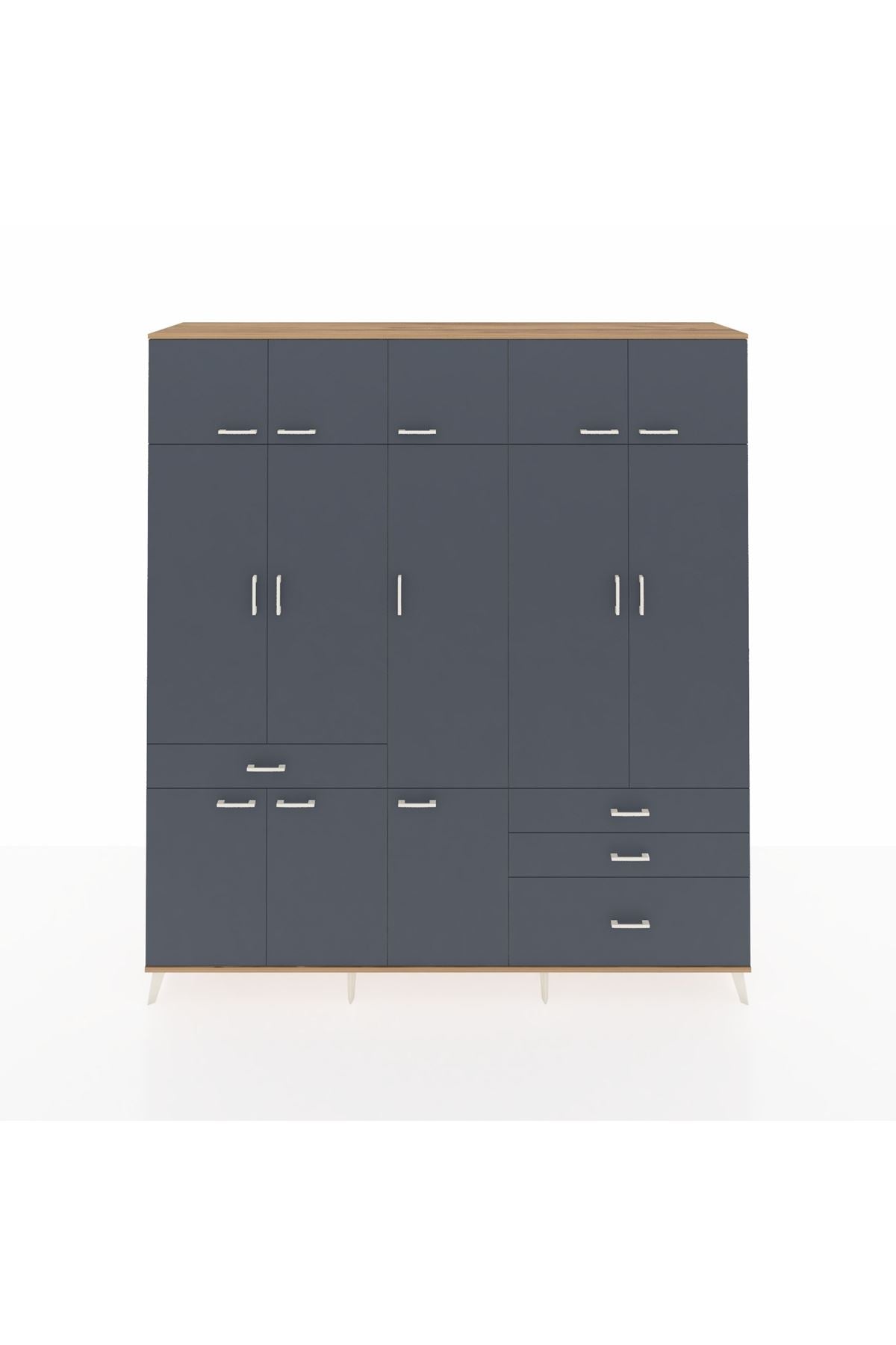 Hyperion Dolap 8 Raflı 4 Çekmeceli 3 Askılı 220x44x243 Çam-Antrasit/Antrasit