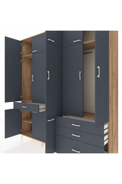 Hyperion Dolap 8 Raflı 4 Çekmeceli 3 Askılı 220x44x243 Çam-Antrasit/Antrasit