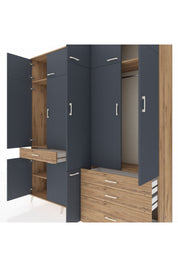 Hyperion Dolap 8 Raflı 4 Çekmeceli 3 Askılı 220x44x243 Çam-Antrasit/Çam