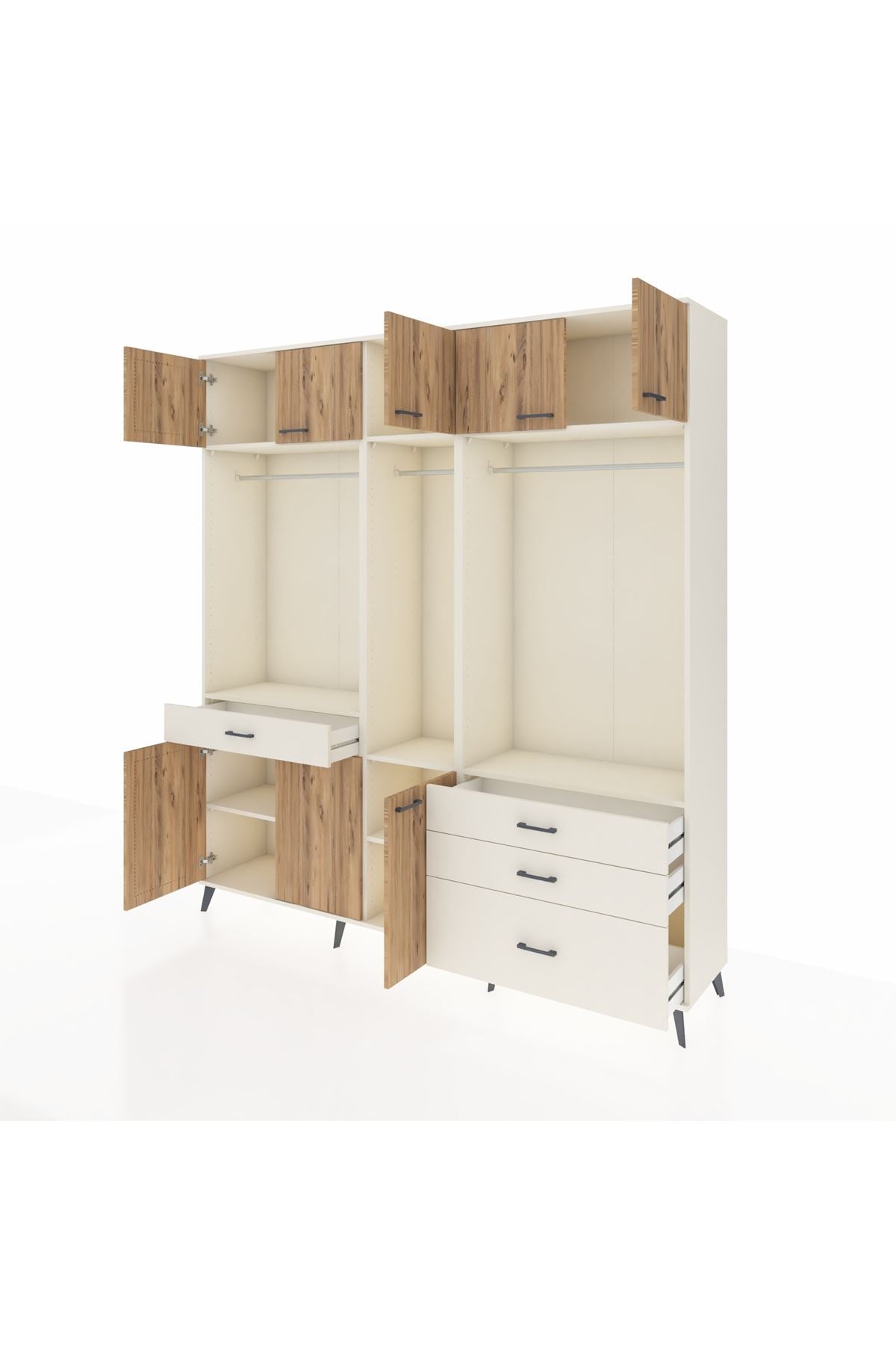 Hyperion Dolap 8 Raflı 4 Çekmeceli 3 Askılı 220x44x243 Aytaşı-Çam/Aytaşı