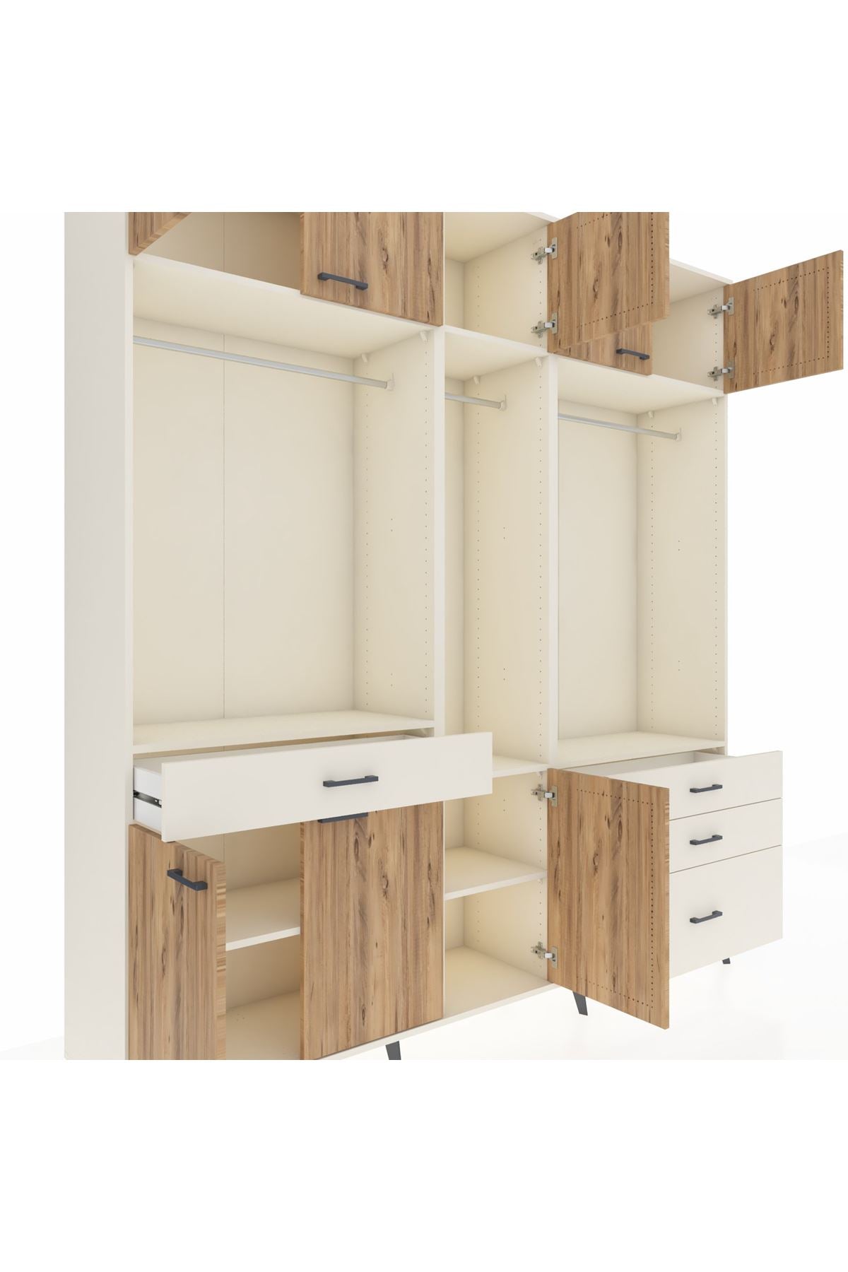Hyperion Dolap 8 Raflı 4 Çekmeceli 3 Askılı 220x44x243 Aytaşı-Çam/Aytaşı