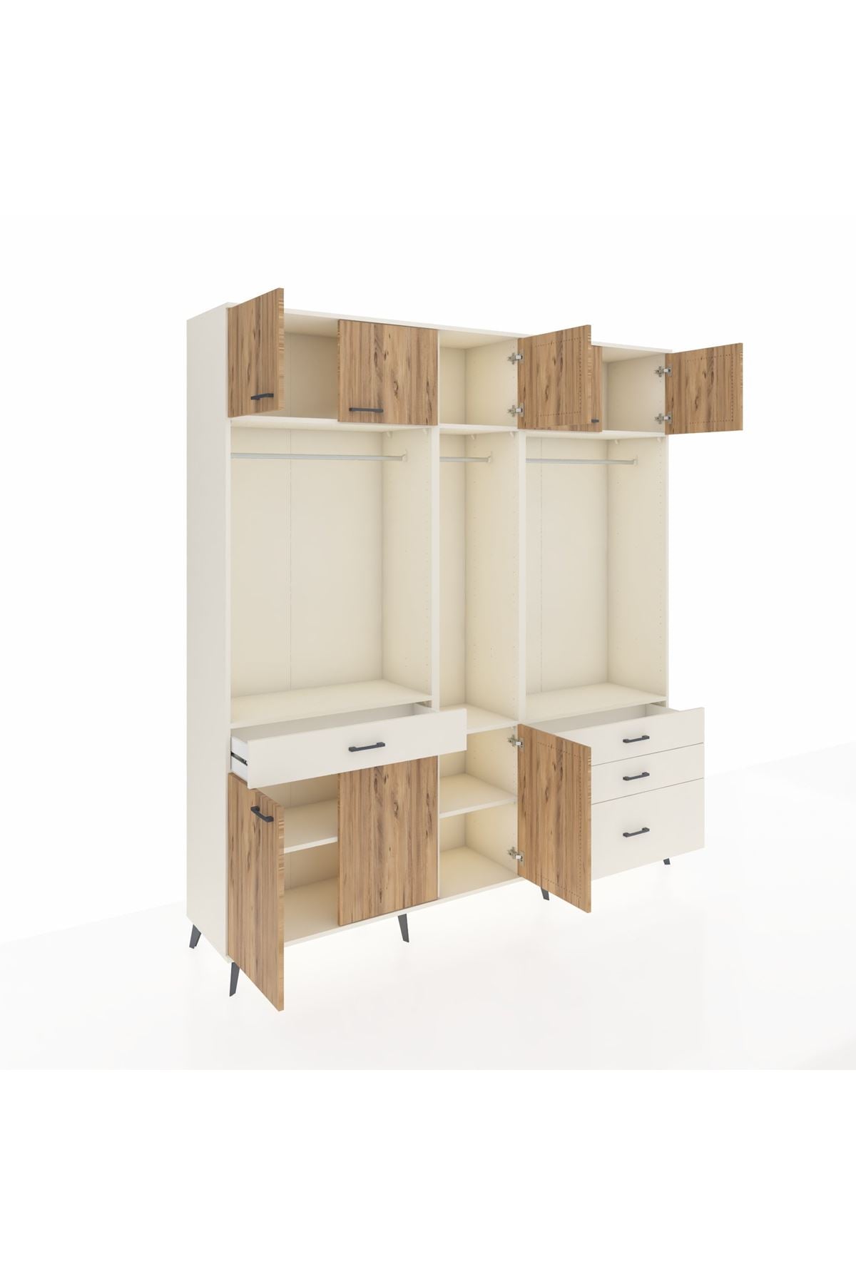 Hyperion Dolap 8 Raflı 4 Çekmeceli 3 Askılı 220x44x243 Aytaşı-Çam/Aytaşı