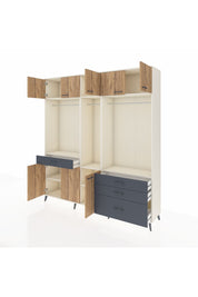 Hyperion Dolap 8 Raflı 4 Çekmeceli 3 Askılı 220x44x243 Aytaşı-Çam/Antrasit