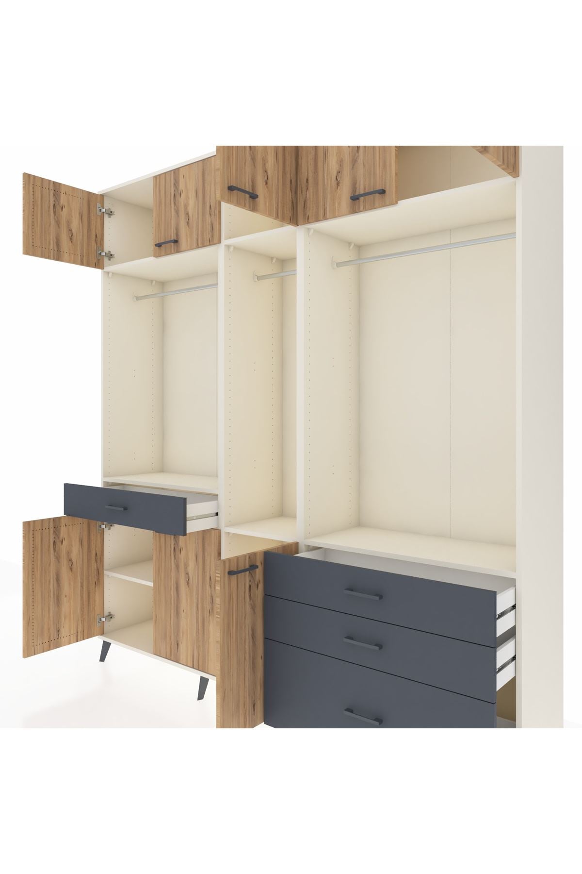 Hyperion Dolap 8 Raflı 4 Çekmeceli 3 Askılı 220x44x243 Aytaşı-Çam/Antrasit