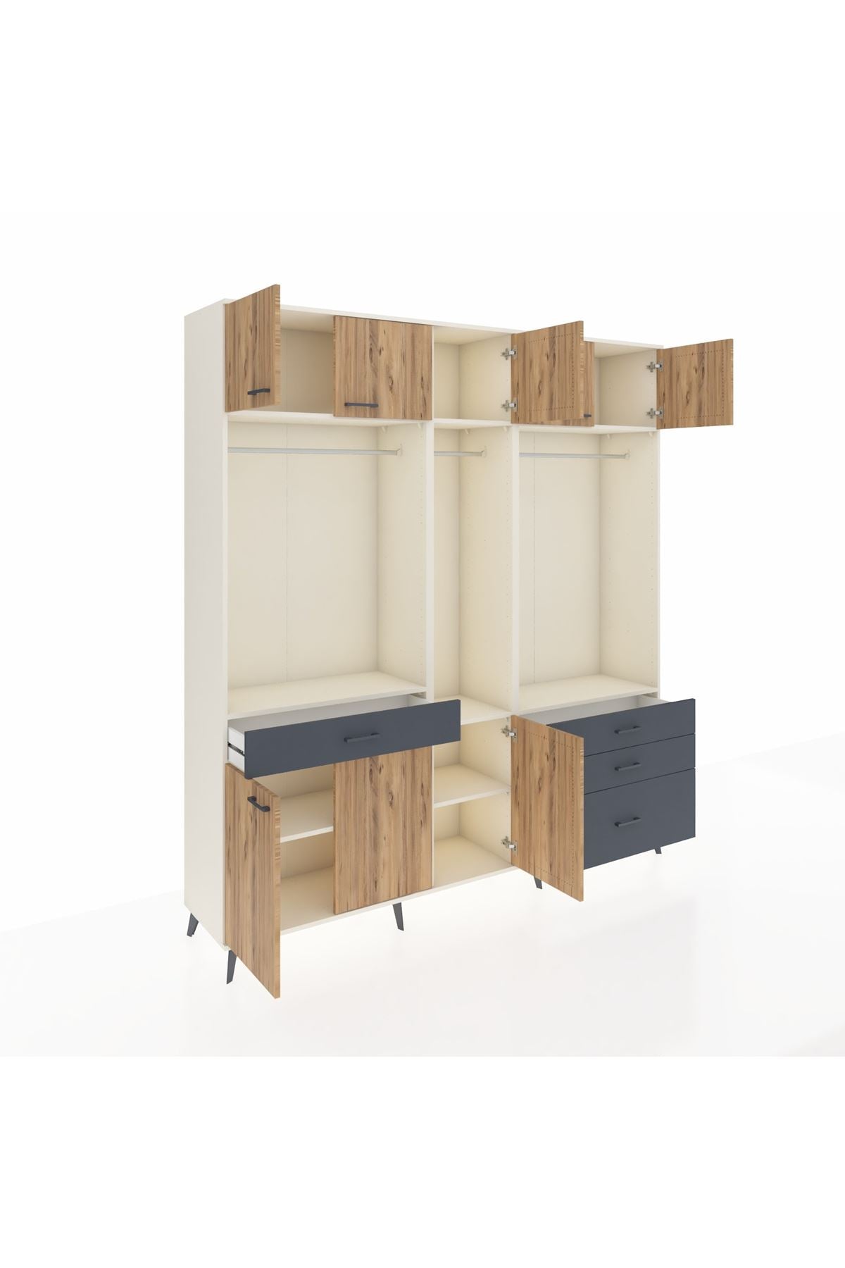 Hyperion Dolap 8 Raflı 4 Çekmeceli 3 Askılı 220x44x243 Aytaşı-Çam/Antrasit