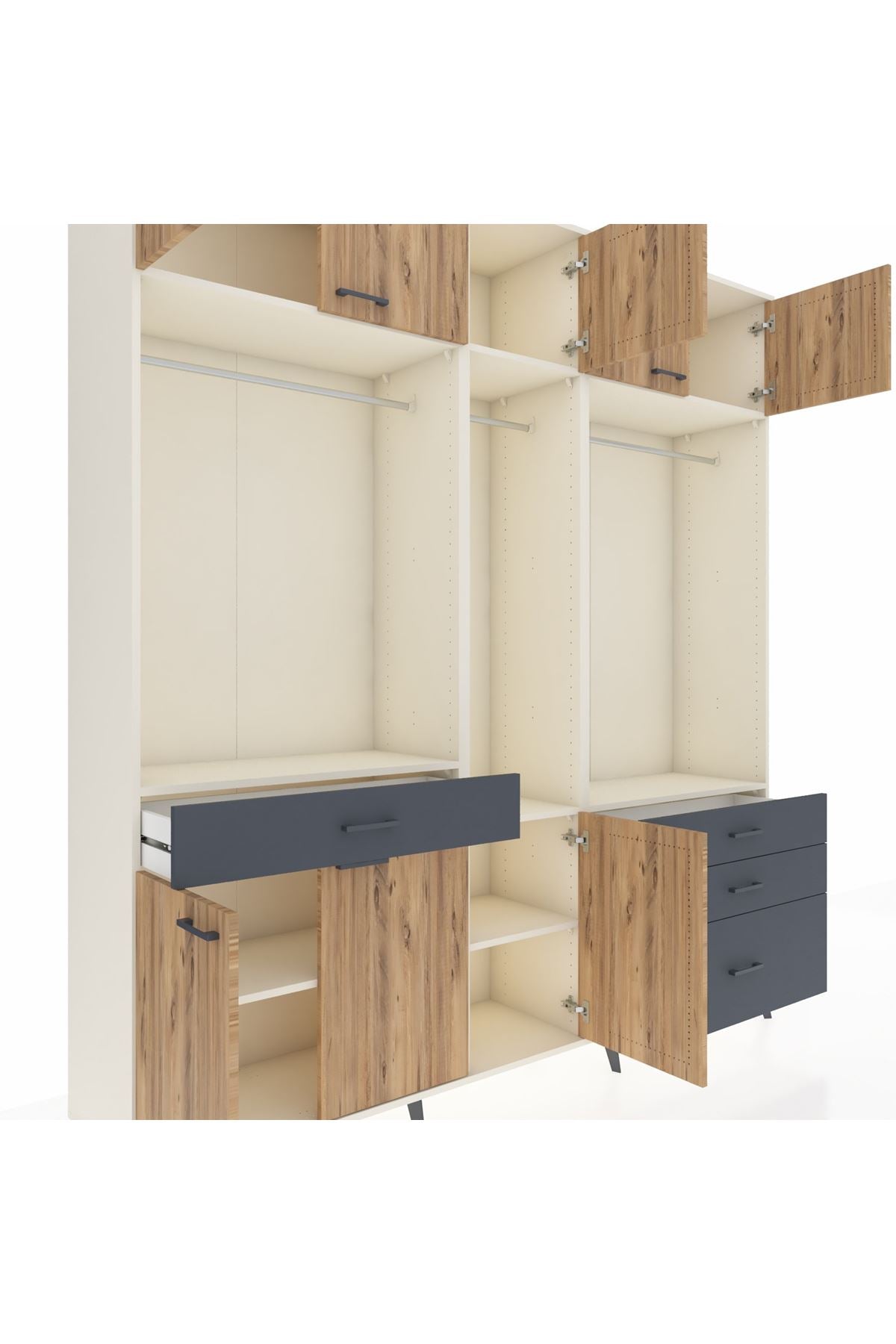 Hyperion Dolap 8 Raflı 4 Çekmeceli 3 Askılı 220x44x243 Aytaşı-Çam/Antrasit