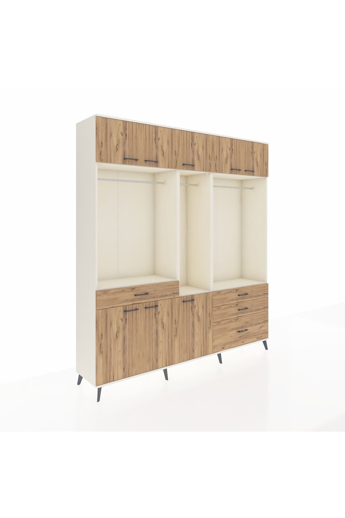 Hyperion Dolap 8 Raflı 4 Çekmeceli 3 Askılı 220x44x243 Aytaşı-Çam/Çam