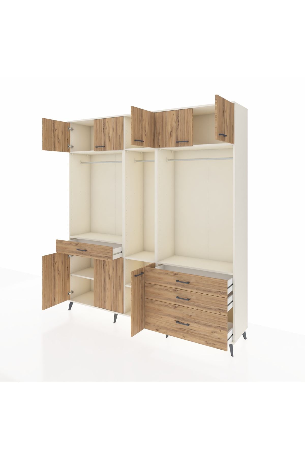 Hyperion Dolap 8 Raflı 4 Çekmeceli 3 Askılı 220x44x243 Aytaşı-Çam/Çam