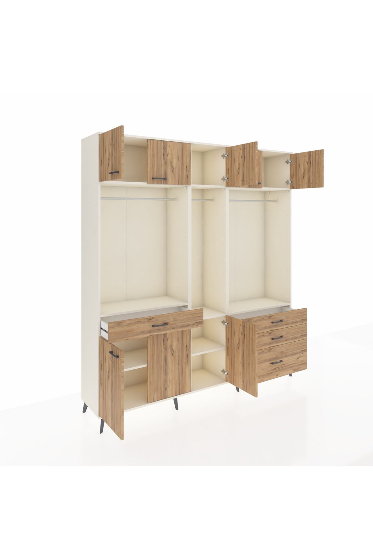 Hyperion Dolap 8 Raflı 4 Çekmeceli 3 Askılı 220x44x243 Aytaşı-Çam/Çam