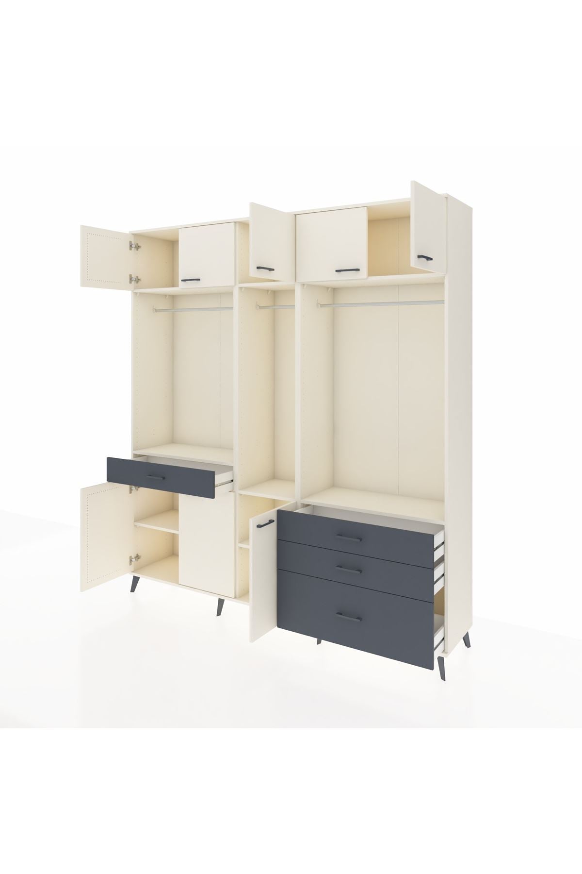 Hyperion Dolap 8 Raflı 4 Çekmeceli 3 Askılı 220x44x243 Aytaşı-Aytaşı/Antrasit