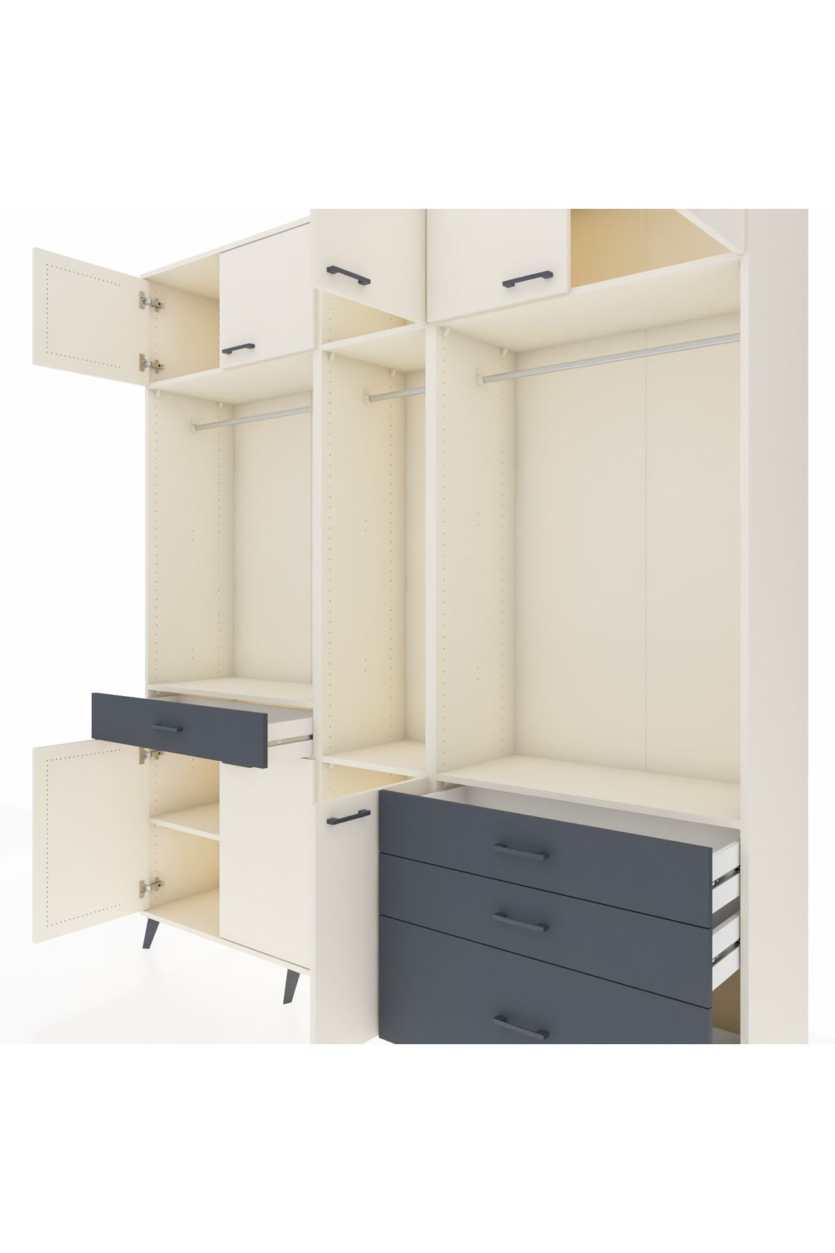 Hyperion Dolap 8 Raflı 4 Çekmeceli 3 Askılı 220x44x243 Aytaşı-Aytaşı/Antrasit