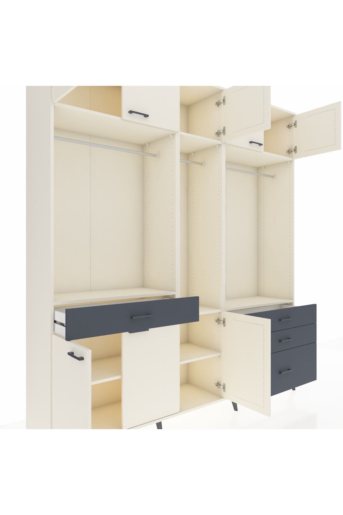 Hyperion Dolap 8 Raflı 4 Çekmeceli 3 Askılı 220x44x243 Aytaşı-Aytaşı/Antrasit