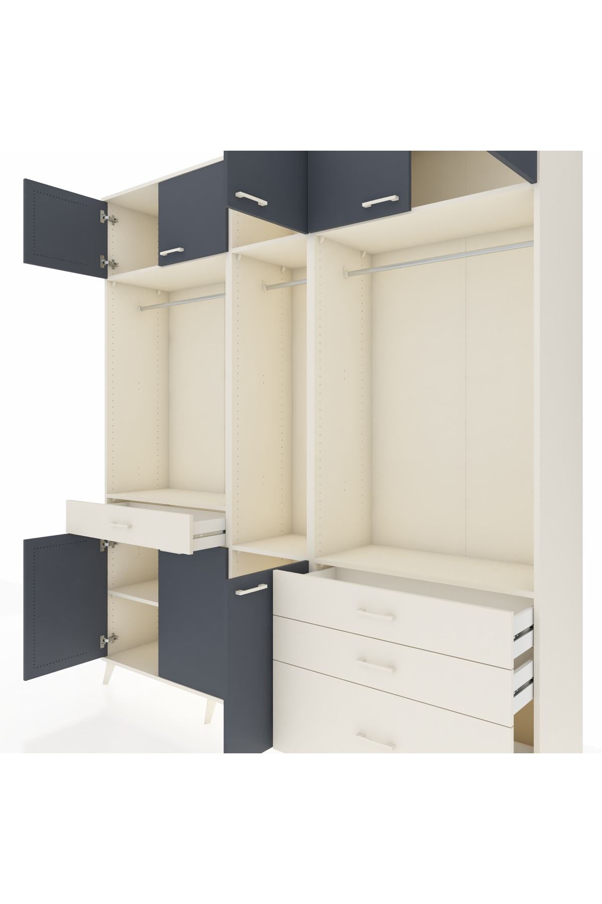 Hyperion Dolap 8 Raflı 4 Çekmeceli 3 Askılı 220x44x243 Aytaşı-Antrasit/Aytaşı