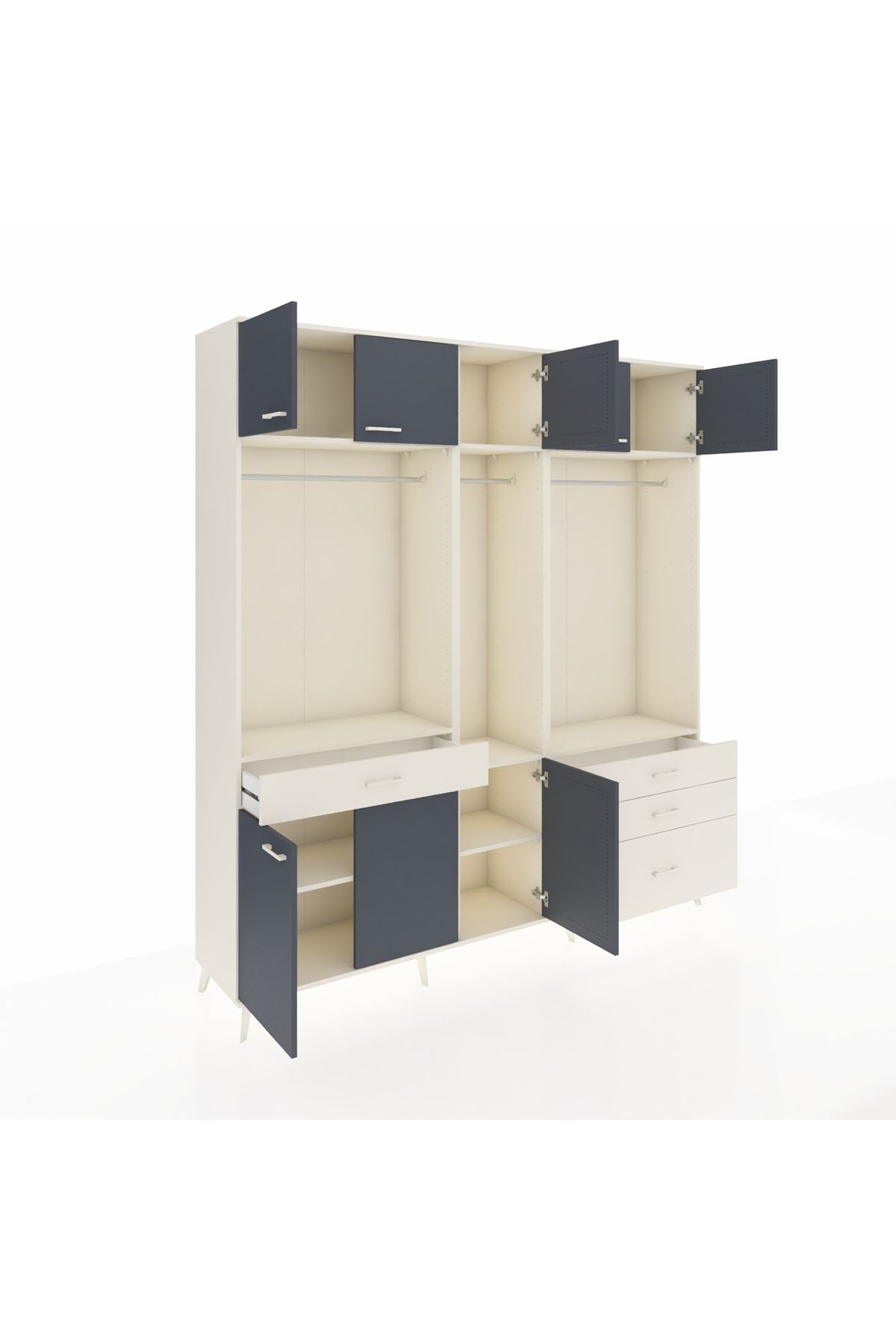 Hyperion Dolap 8 Raflı 4 Çekmeceli 3 Askılı 220x44x243 Aytaşı-Antrasit/Aytaşı