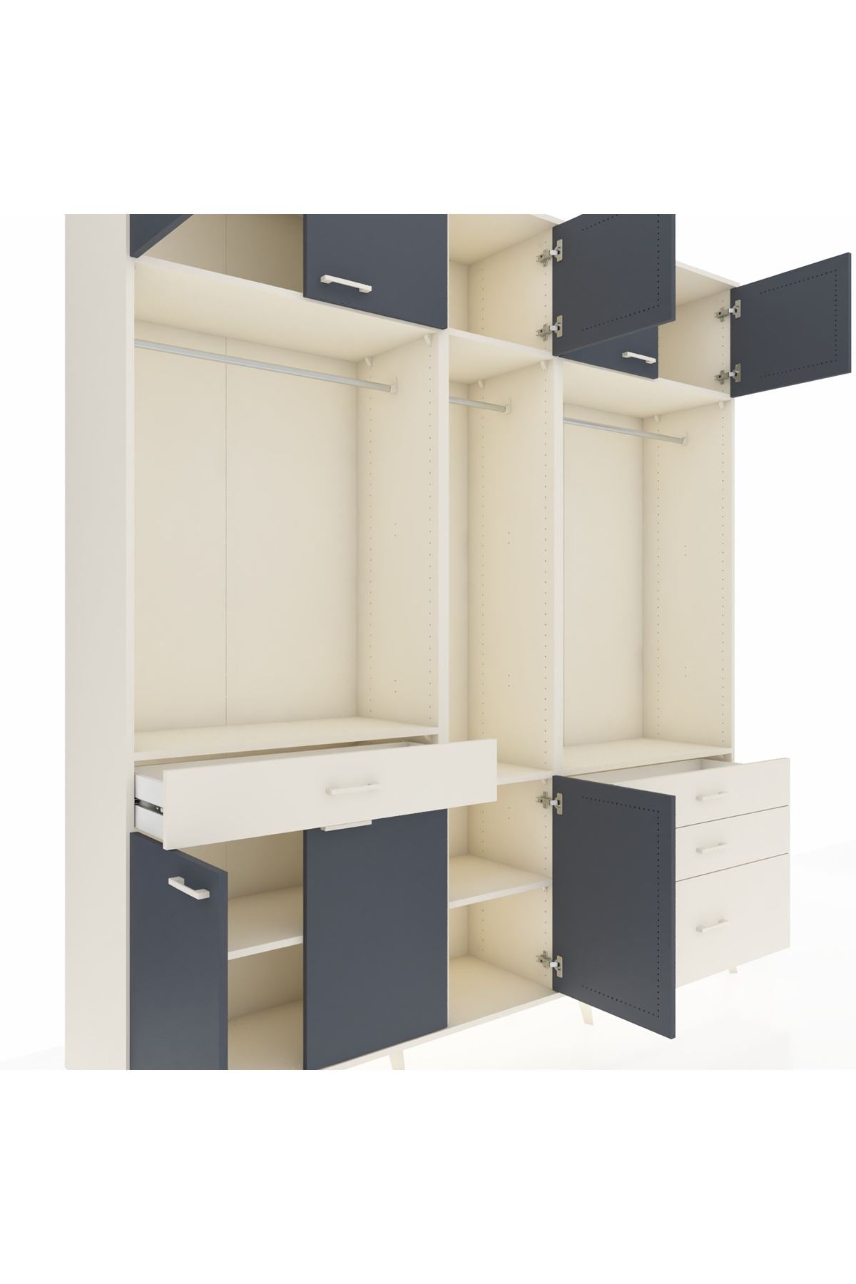 Hyperion Dolap 8 Raflı 4 Çekmeceli 3 Askılı 220x44x243 Aytaşı-Antrasit/Aytaşı