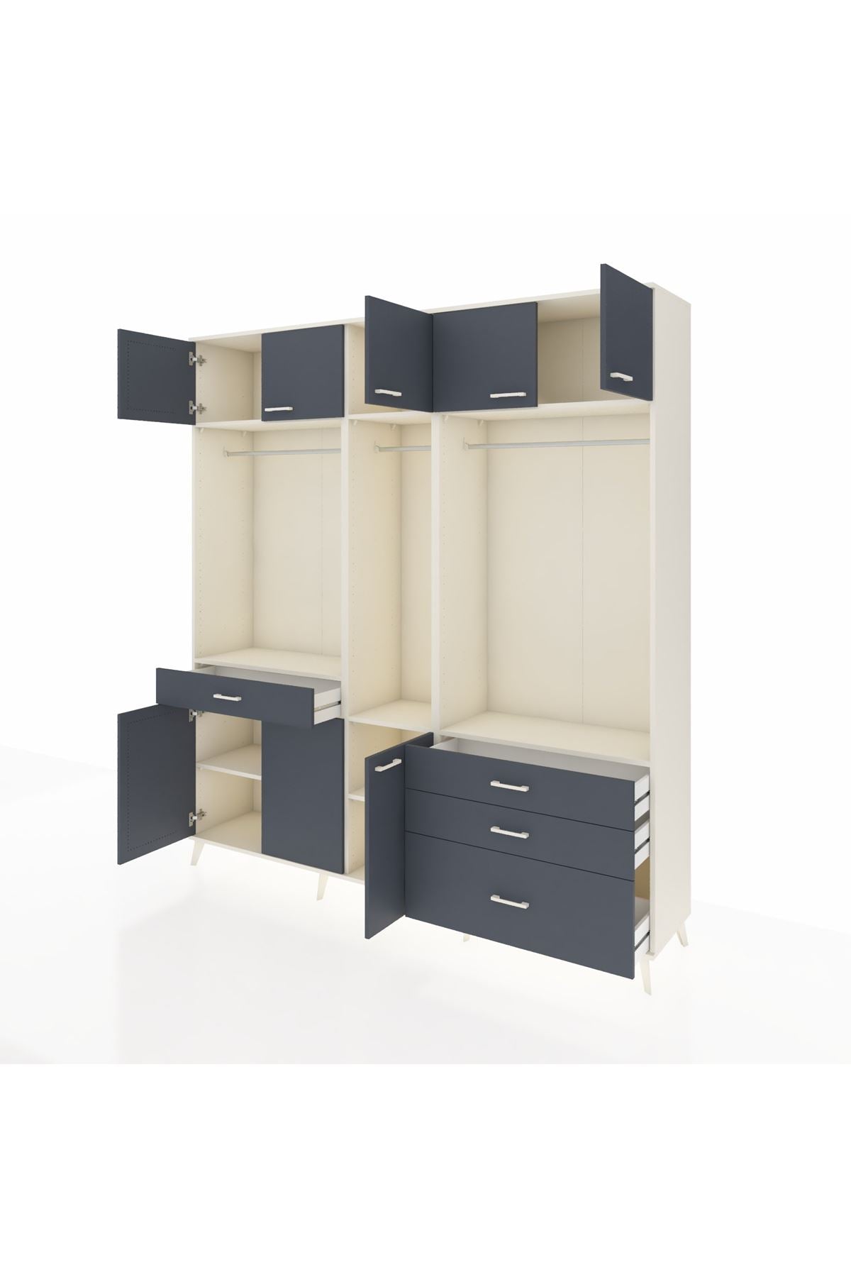 Hyperion Dolap 8 Raflı 4 Çekmeceli 3 Askılı 220x44x243 Aytaşı-Antrasit/Antrasit