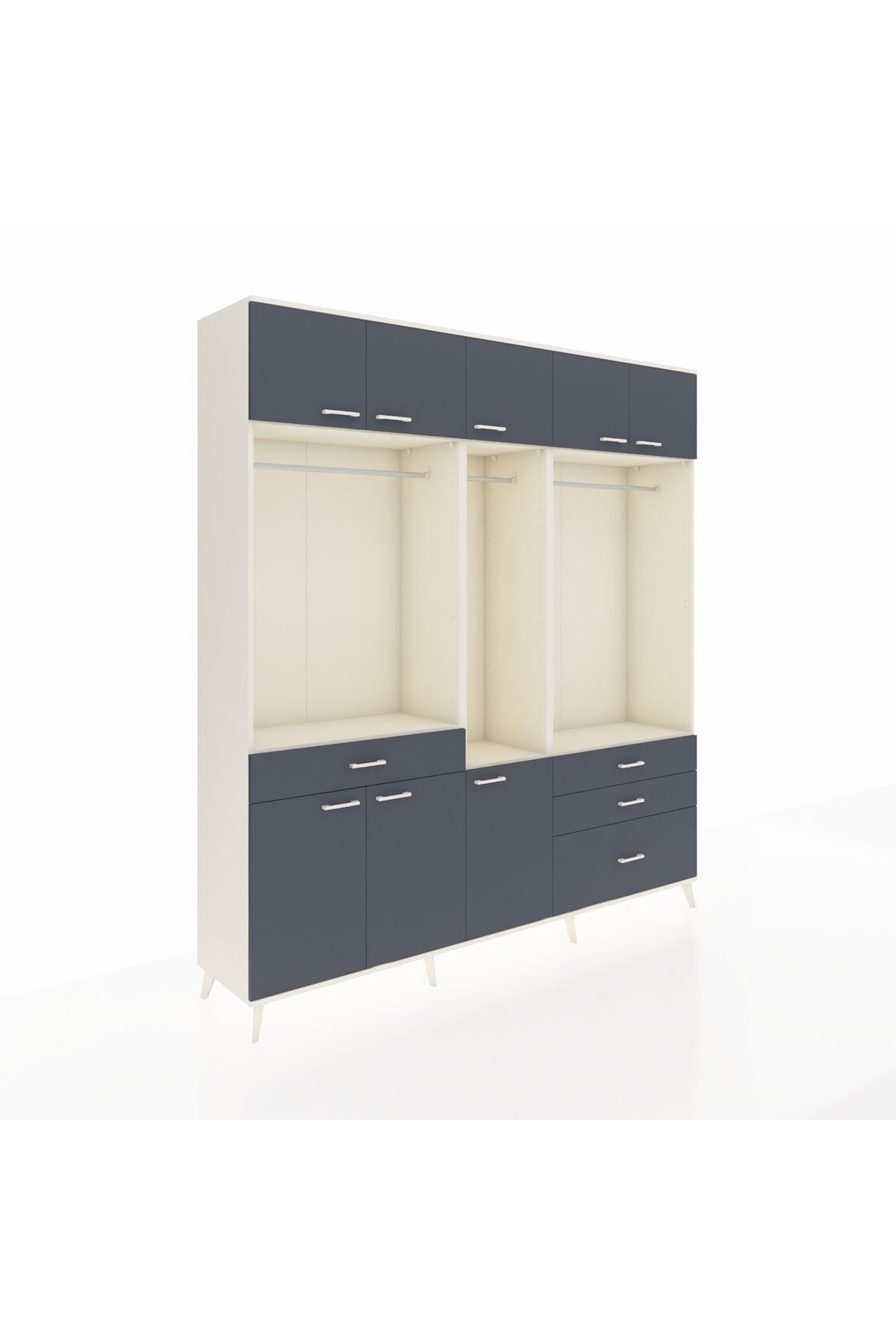 Hyperion Dolap 8 Raflı 4 Çekmeceli 3 Askılı 220x44x243 Aytaşı-Antrasit/Antrasit