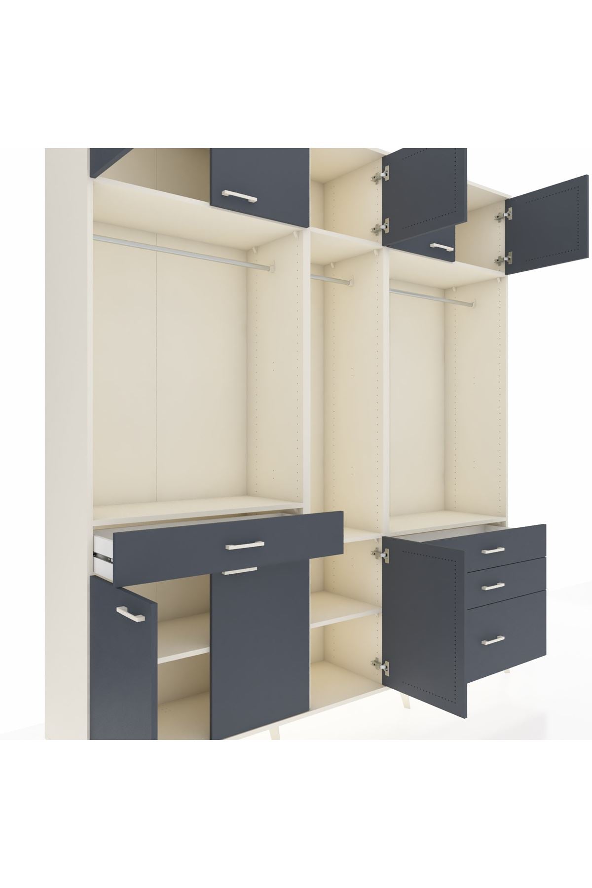 Hyperion Dolap 8 Raflı 4 Çekmeceli 3 Askılı 220x44x243 Aytaşı-Antrasit/Antrasit