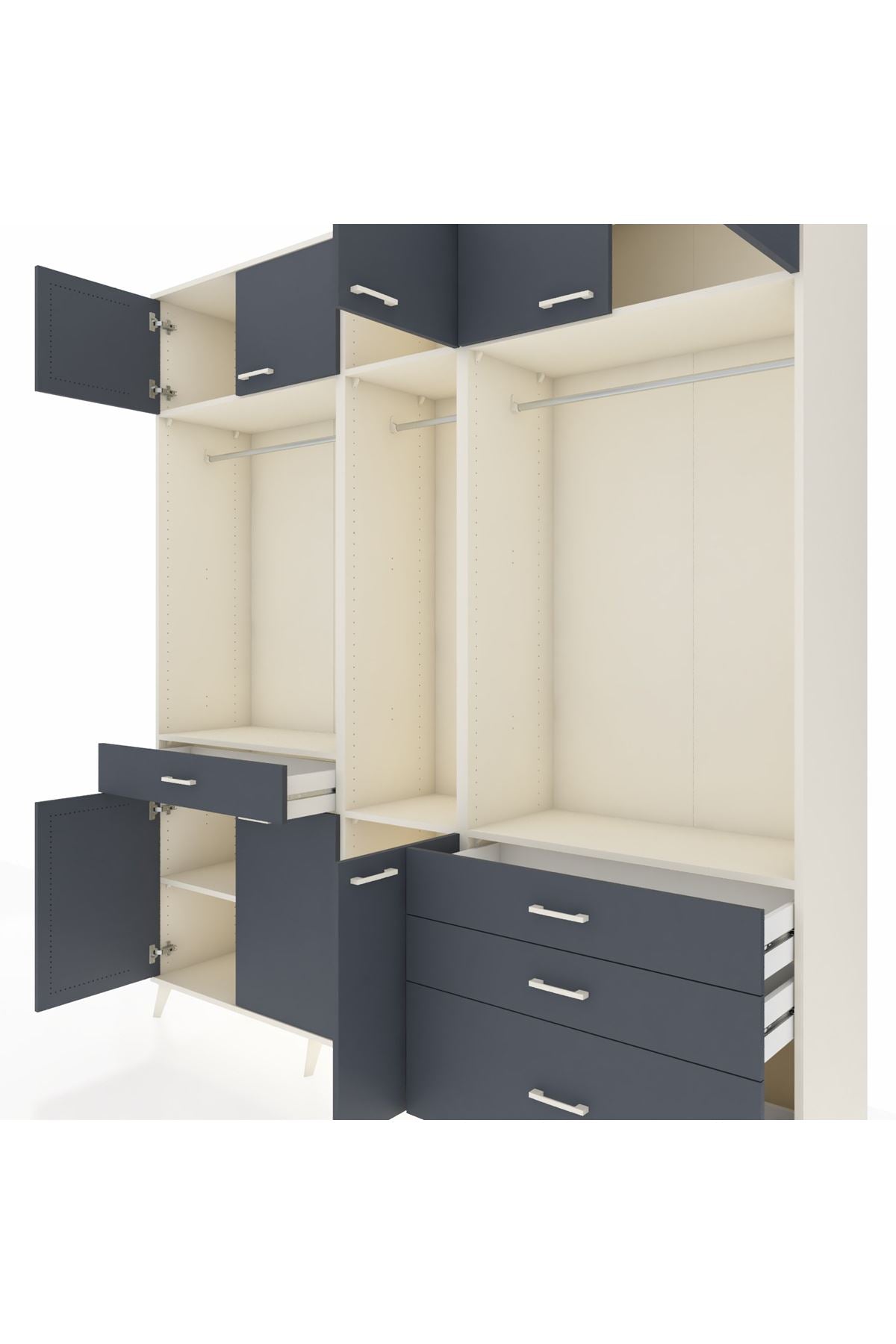 Hyperion Dolap 8 Raflı 4 Çekmeceli 3 Askılı 220x44x243 Aytaşı-Antrasit/Antrasit