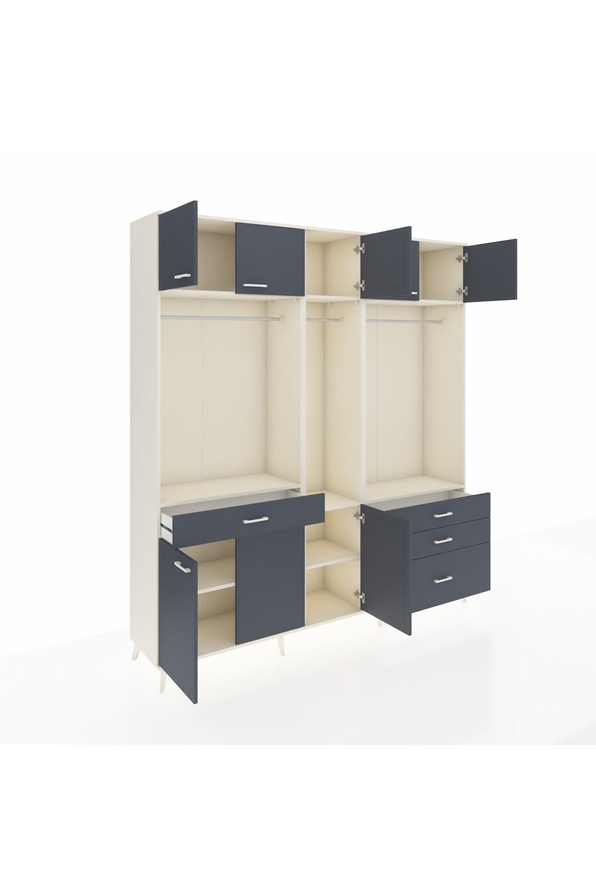 Hyperion Dolap 8 Raflı 4 Çekmeceli 3 Askılı 220x44x243 Aytaşı-Antrasit/Antrasit