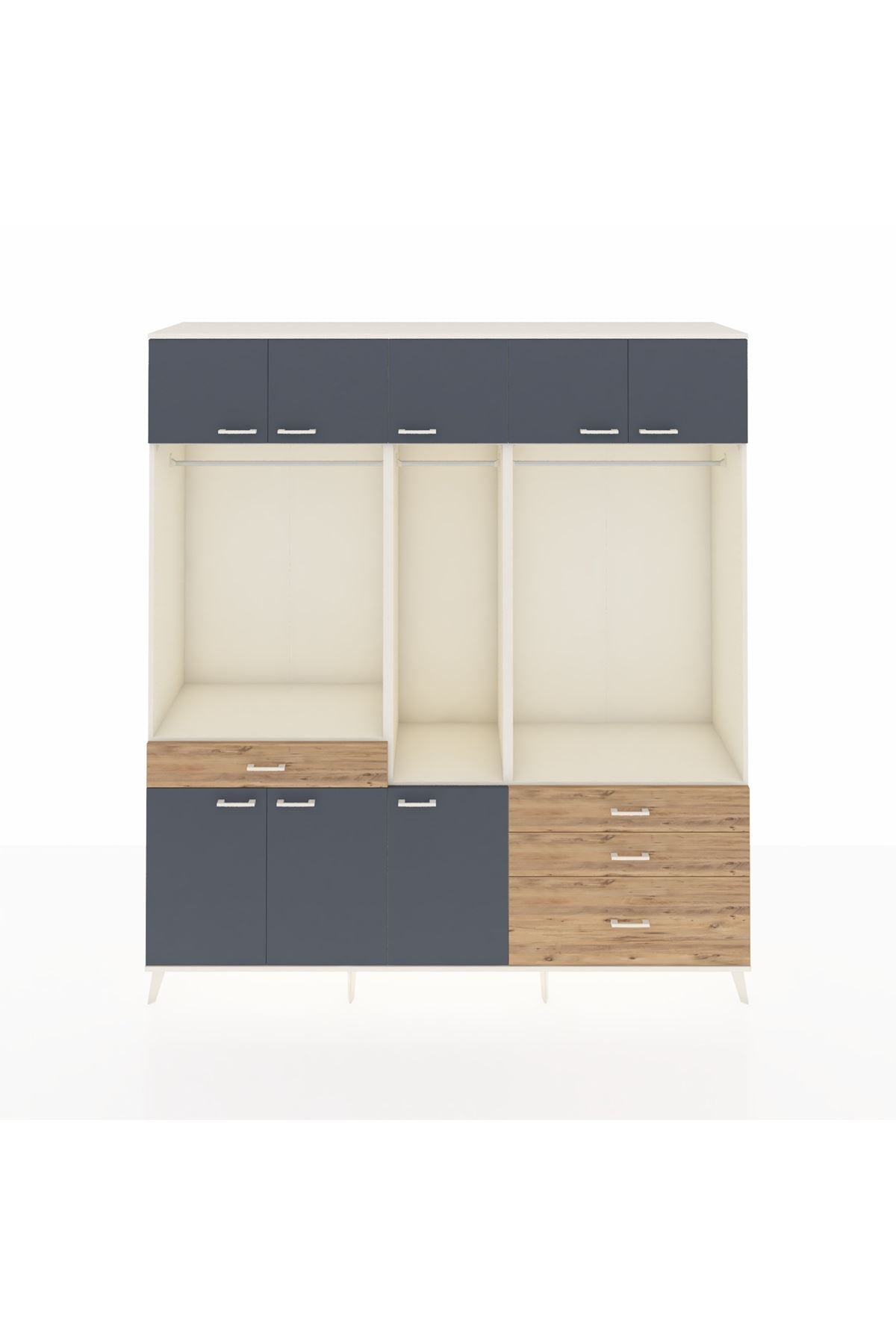 Hyperion Dolap 8 Raflı 4 Çekmeceli 3 Askılı 220x44x243 Aytaşı-Antrasit/Çam