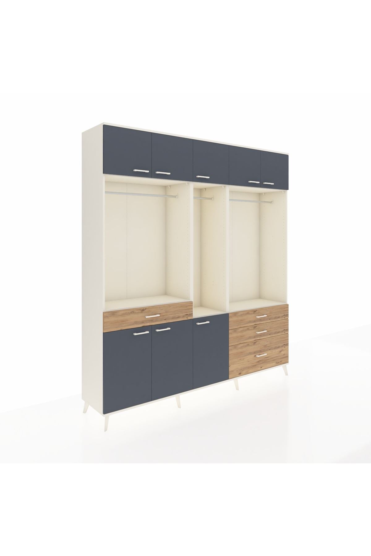 Hyperion Dolap 8 Raflı 4 Çekmeceli 3 Askılı 220x44x243 Aytaşı-Antrasit/Çam