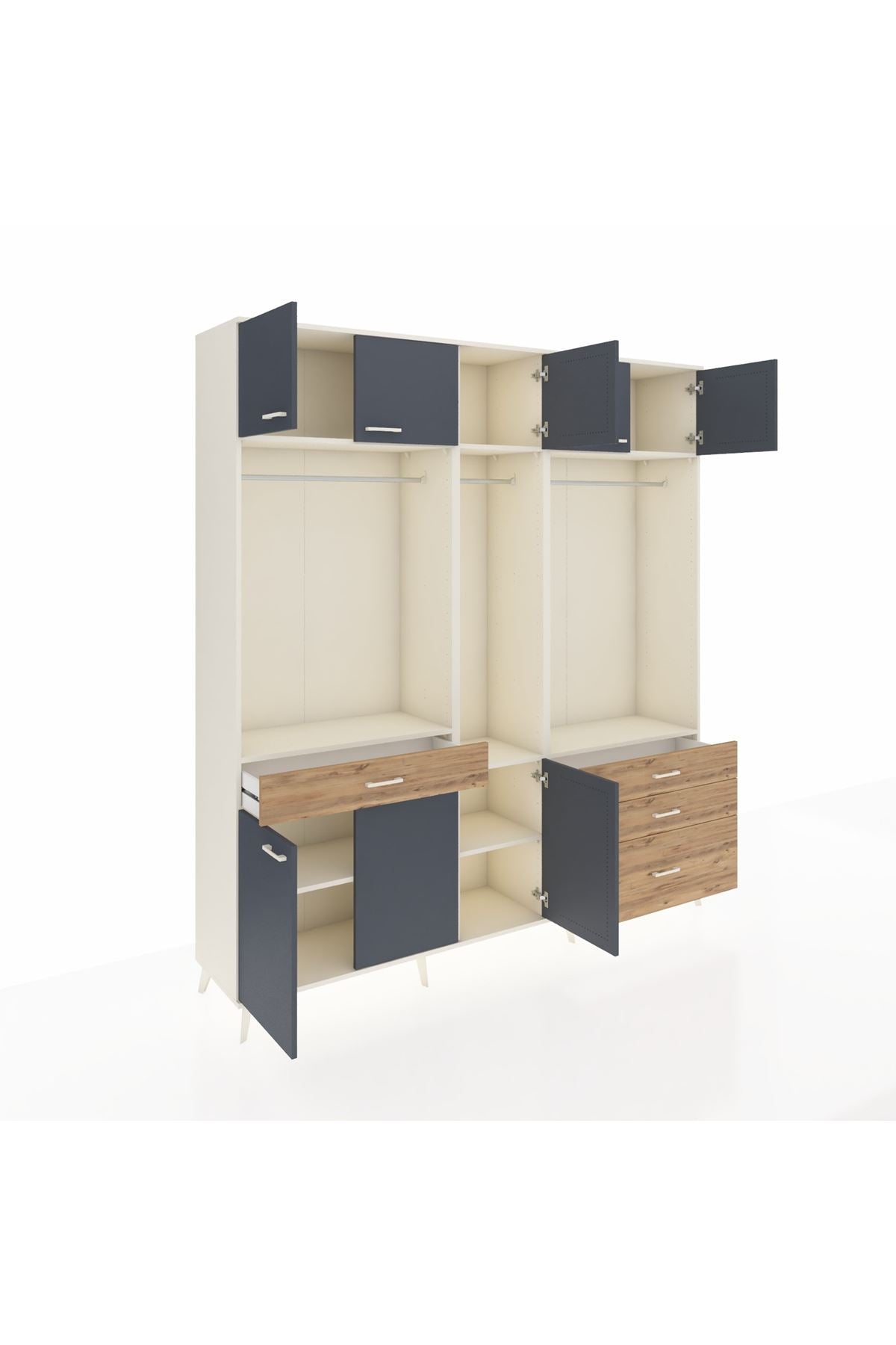 Hyperion Dolap 8 Raflı 4 Çekmeceli 3 Askılı 220x44x243 Aytaşı-Antrasit/Çam